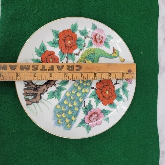 Vintage Floral Peacock Plate Wall Decor Gold Rim - Picture 8 of 8